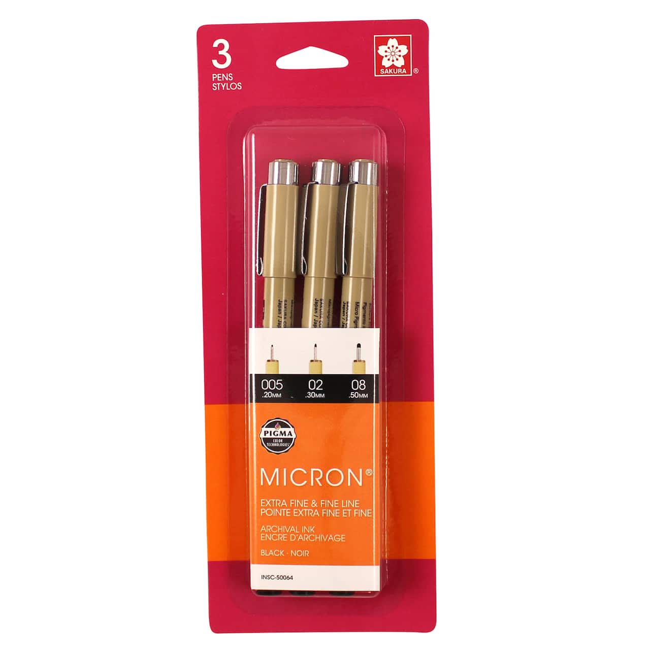 Sakura Pigma Micron Pen Set, 3-Pens, .2, .3, .5